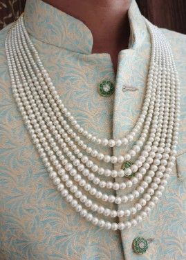 White Pearls Mens Layered Kantha Mala