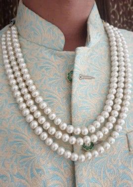 White Pearls Work Mens Kantha Mala