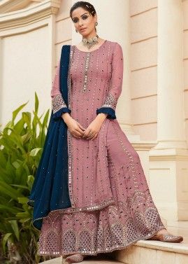 Pink Georgette Embroidered Palazzo Suit Set