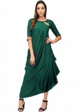 Green Cowl Style Readymade Dress