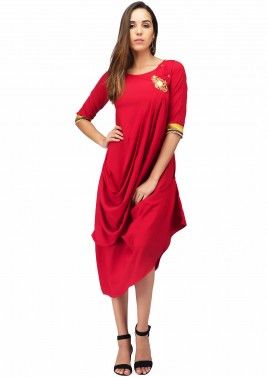 Red Cowl Style Readymade Dress