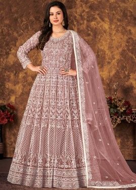 Pink Abaya Style Anarkali Suit With Dori Embroidery
