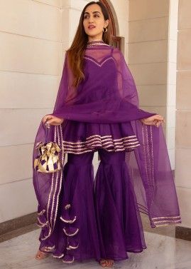 Purple Readymade Sharara Set With Dupatta
