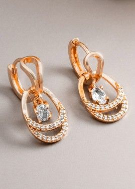 Stone Studded Rose Gold Drop Earrings