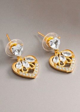 Golden Heart Shaped Drop Earrings