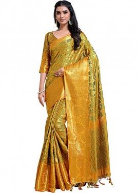 Kanjivaram Silk Woven Saree In Yellow