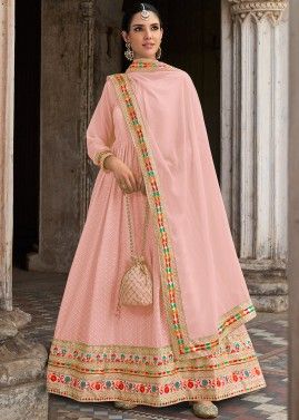 Peach Embroidered Anarkali Suit In Georgette 