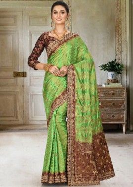 Green Kanjivaram Silk Saree In Woven Design