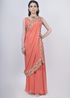Orange Embroidered Top Palazzo With Dupatta
