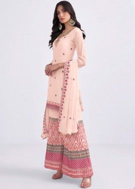 Peach Zari Embellished Sharara Suit & Dupatta