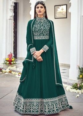Green Embroidered Anarkali Suit In Georgette