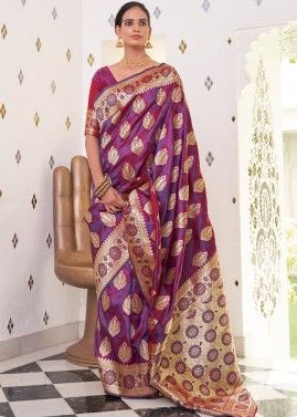 Magenta Art Silk Saree With Woven Designs