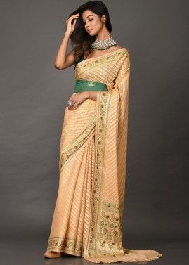Cream Woven Georgette Saree With Blouse