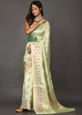 Green Zari Saree In Art Silk
