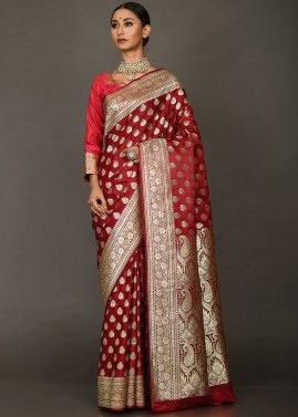 Maroon Traditional Bridal Saree With Blouse