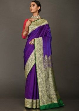 Purple Woven Wedding Handloom Saree In Silk