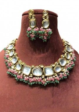 Multicolor Kundan Necklace Set With Earrings