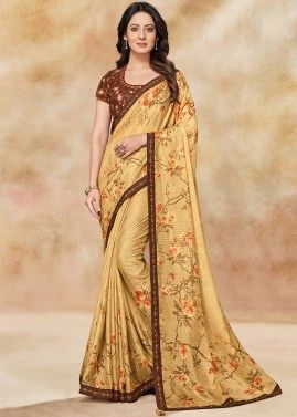Yellow Sequined Saree In Georgette