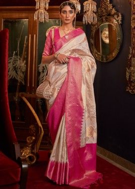 Off White Woven Party Wear Handloom Saree