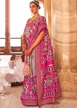 Pink Silk Patola Saree With Blouse