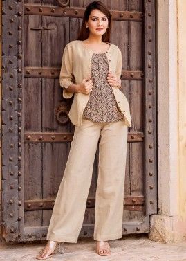 Readymade Beige Co-Ord Set In Cotton