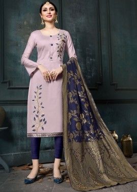 Purple Embroidered Salwar Suit In Cotton