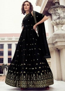 Black Embroidered Anarkali Suit & Dupatta