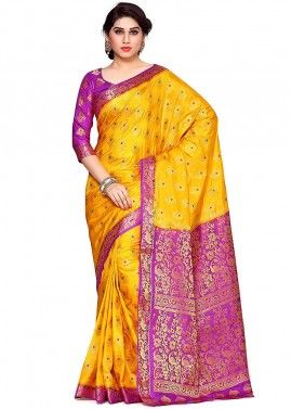 Yellow Traditional Kanjivaram Silk Saree With Blouse