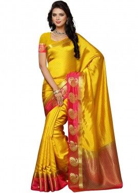 Yellow Kanjivaram Silk Saree With Blouse
