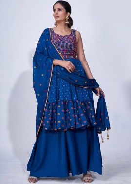 Blue Readymade Embroidered Palazzo Suit Set