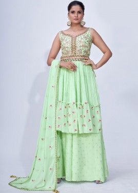 Green Readymade Embroidered Palazzo Suit Set