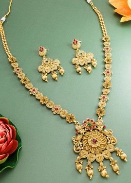 Floral Embossed Wedding Golden Necklace Set