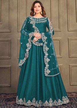 Green Embroidered Anarkali Style Suit