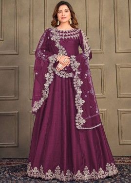 Purple Dori Embroidered Anarkali Style Suit