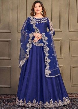 Blue Anarkali Style Suit In Dori Embroidery