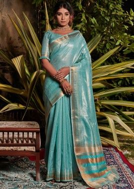 Blue Woven Party Wear Saree In Tissue