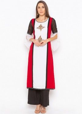 Readymade Red and White Georgette Long Kurta
