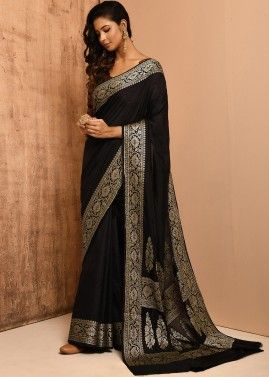 Buy Party Wear Black Net Saree for Women Online from India's Luxury  Designers 2024