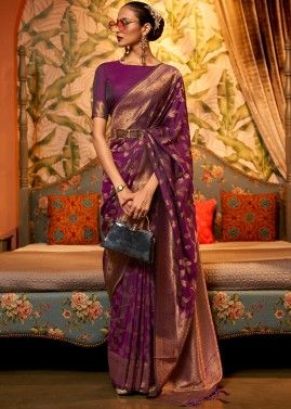 Purple Woven Border Art Silk Saree