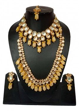Yellow Bridal Kundan Studded Necklace Set