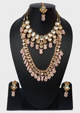 Light Pink Kundan Studded Dual Necklace Set