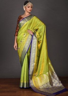 Green Zari Woven Bridal Saree In Art Silk