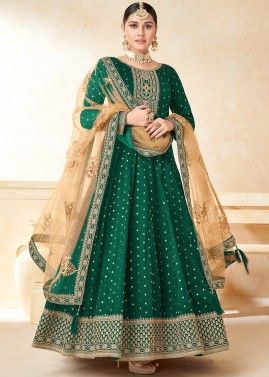 Green Embroidered Anarkali Style Suit Set