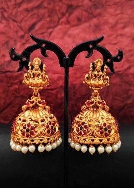 Golden Embossed Temple Style Jhumka Earrings