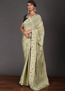 Green Kanchipuram Silk Embroidered Saree & Blouse