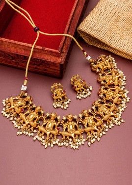 Golden Temple Style Necklace And Earrings Set