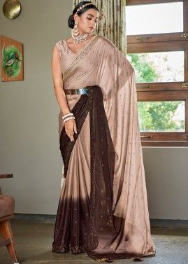 Beige And Brown Party Wear Saree With Blouse