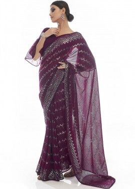 Purple Sequined Contemporary Saree In Georgette