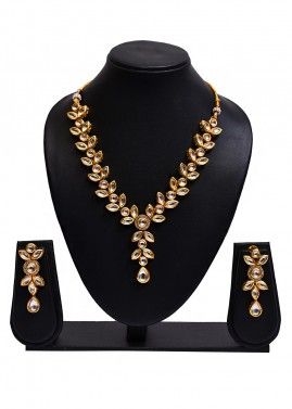 Kundan Studded Golden Necklace Set 