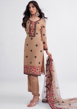  Brown Traditional Georgette Pant Suit Set